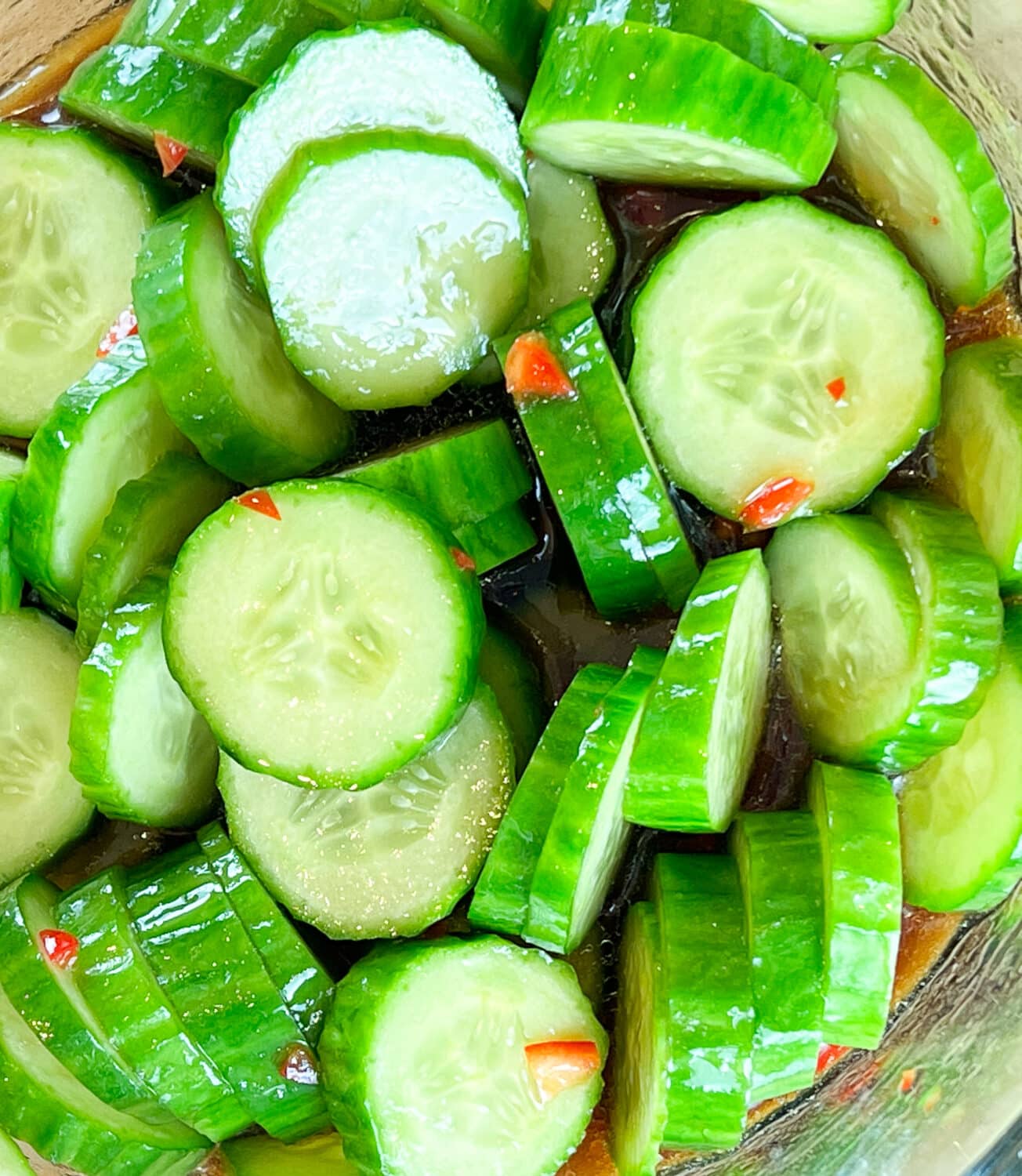 sesame cucumber salad with soy sauce, rice vinegar, sugar, sesame oil