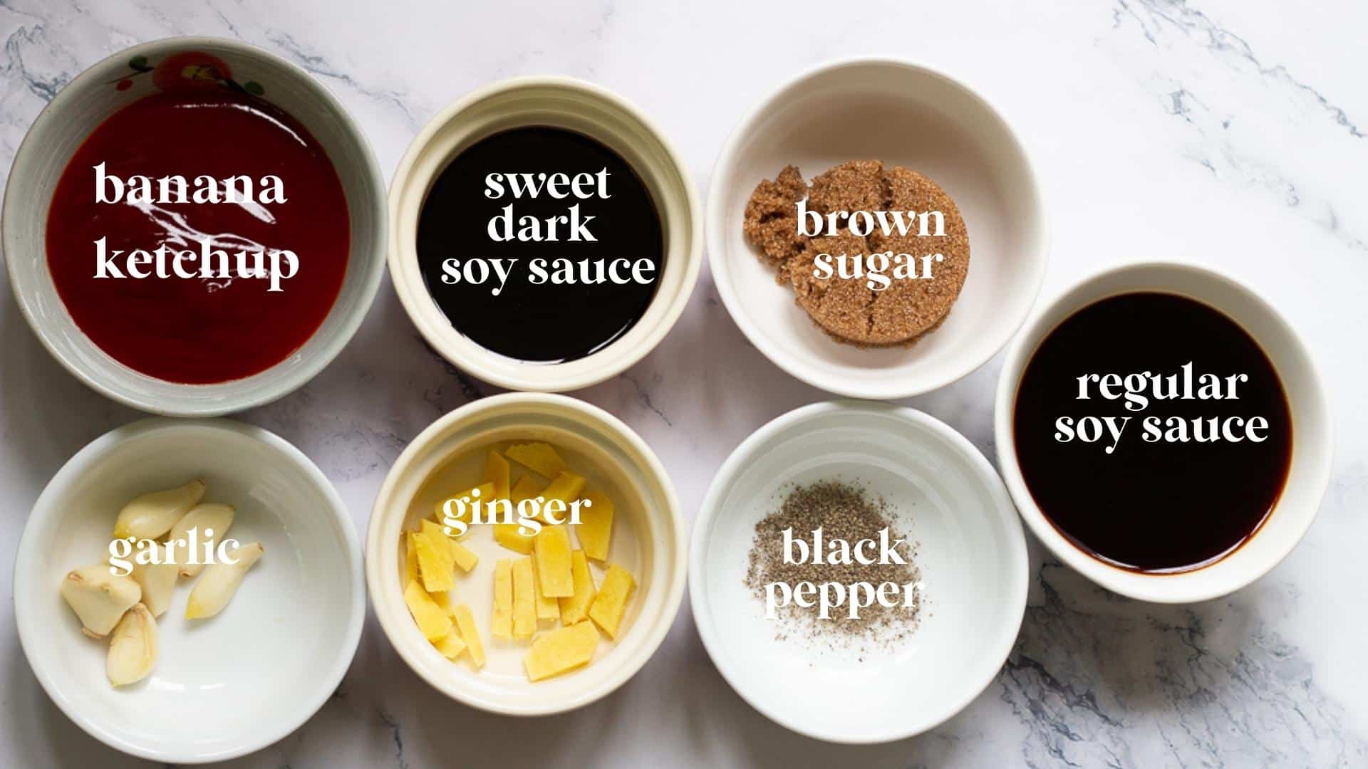 bbq sauce ingredients bbq sauce ingredients banana ketchup, sweet dark soy, brown sugar, pepper, soy sauce, ginger, garlic