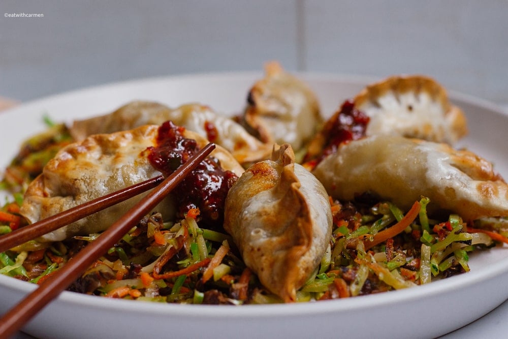 garlic chili oil with air fried frozen dumplings