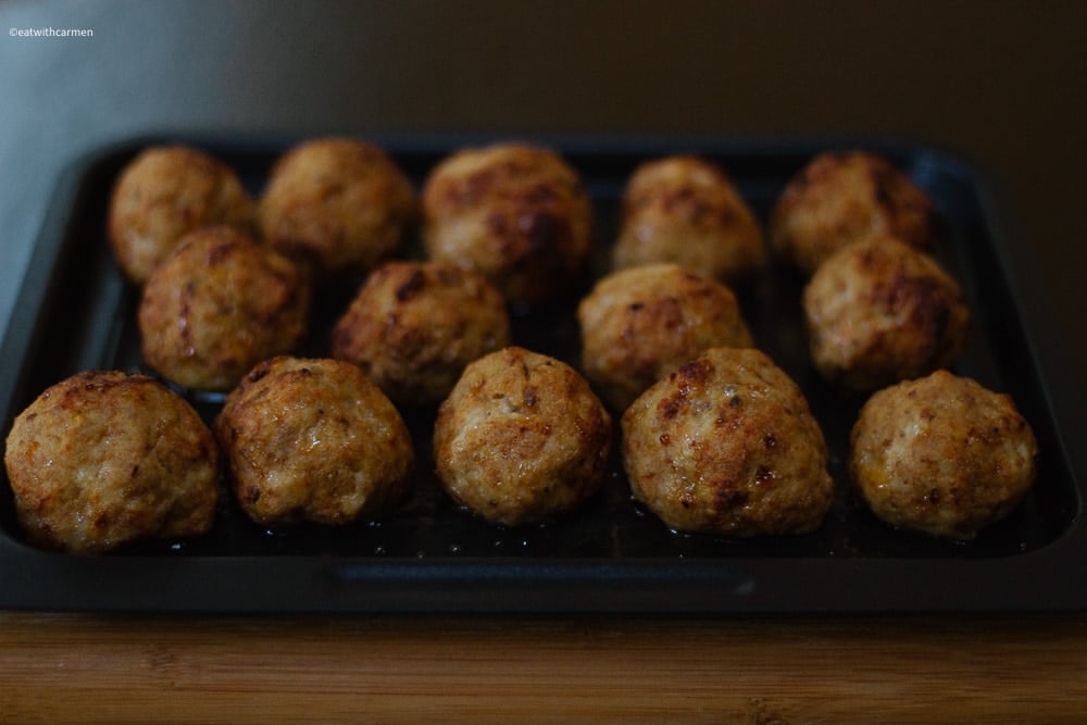 air fryer cooked asian turkey meatballs