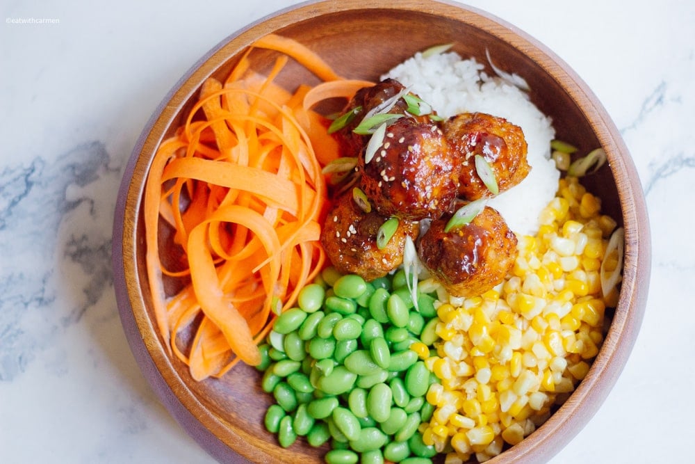 baked turkey meatball rice bowl