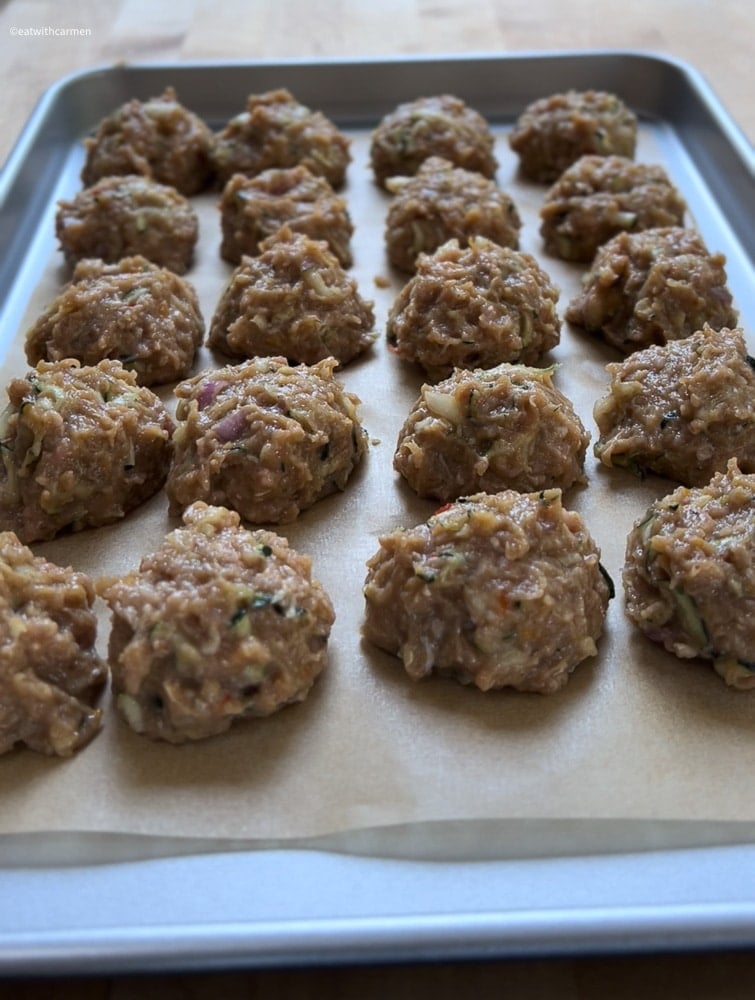 gluten free meatballs in a baking tray