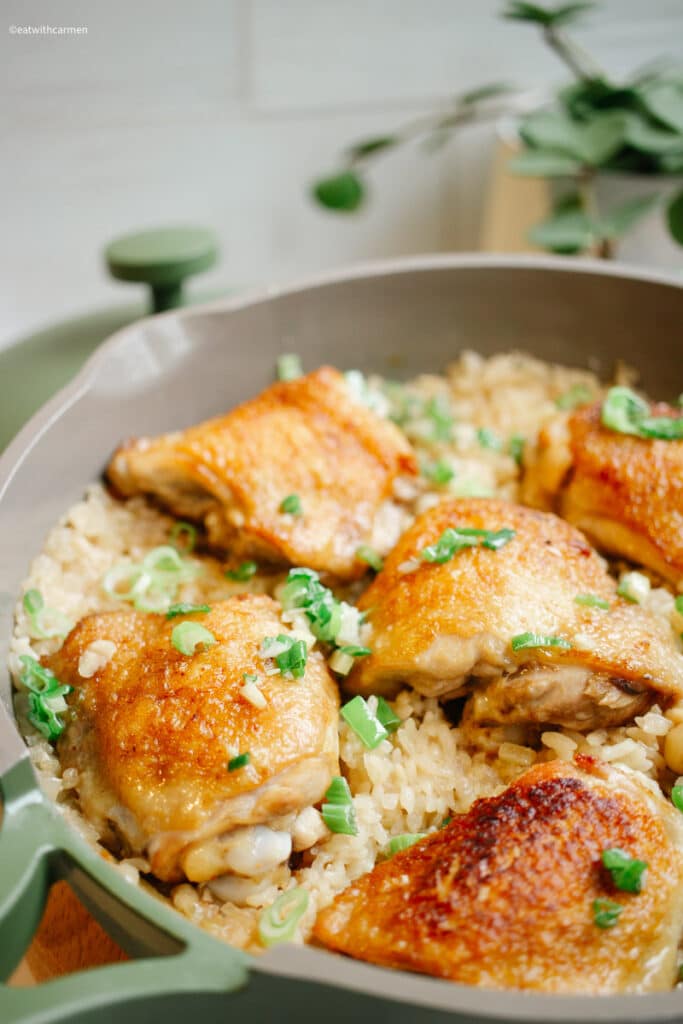 one pot chicken and rice with scallion oil