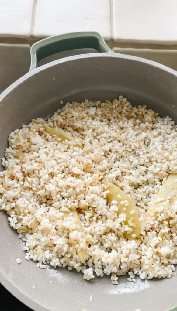 saute the aromatics and rice for 1-2 minutes