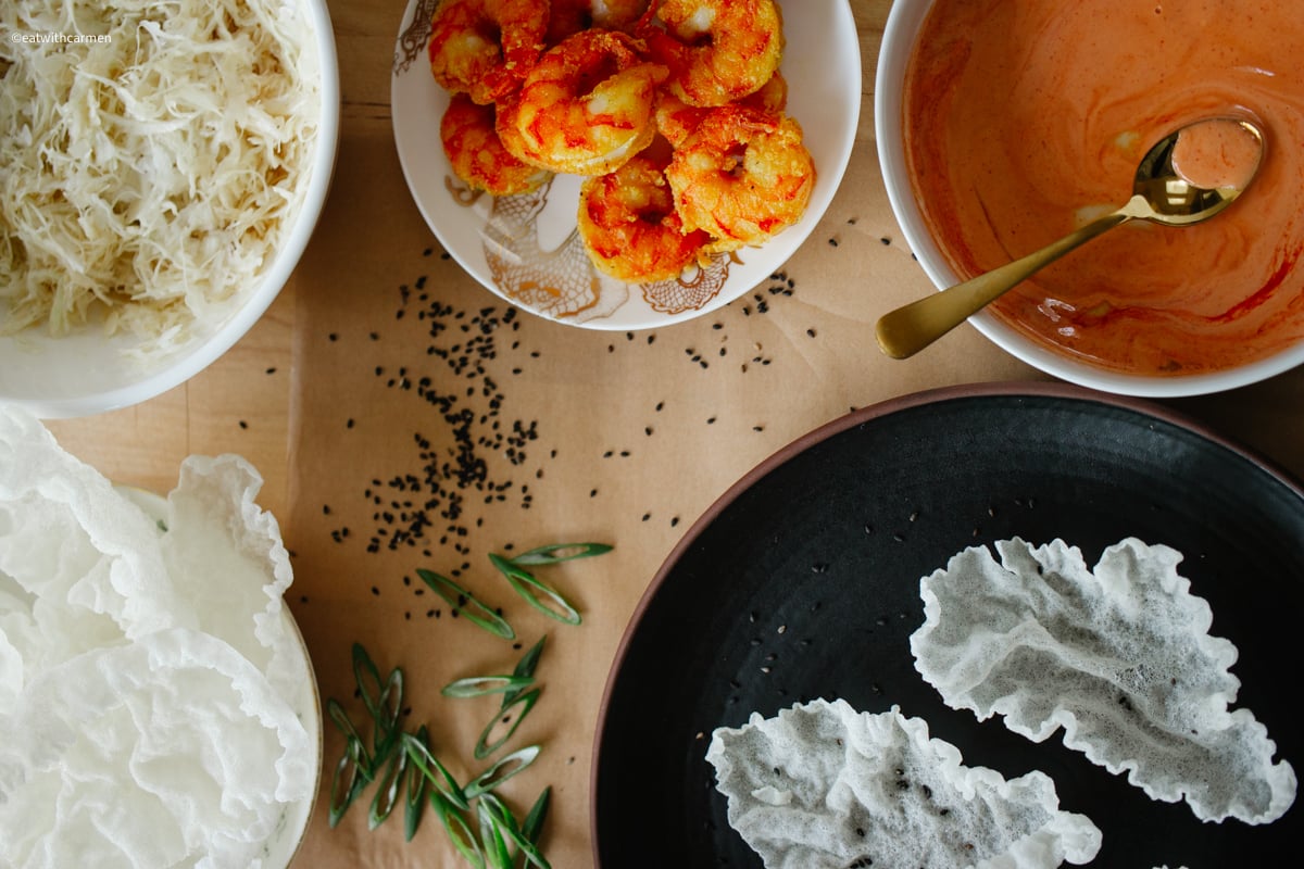 crispy prawns rice paper chips