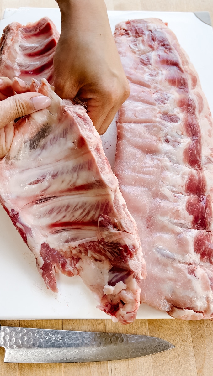 remove back lining pork ribs