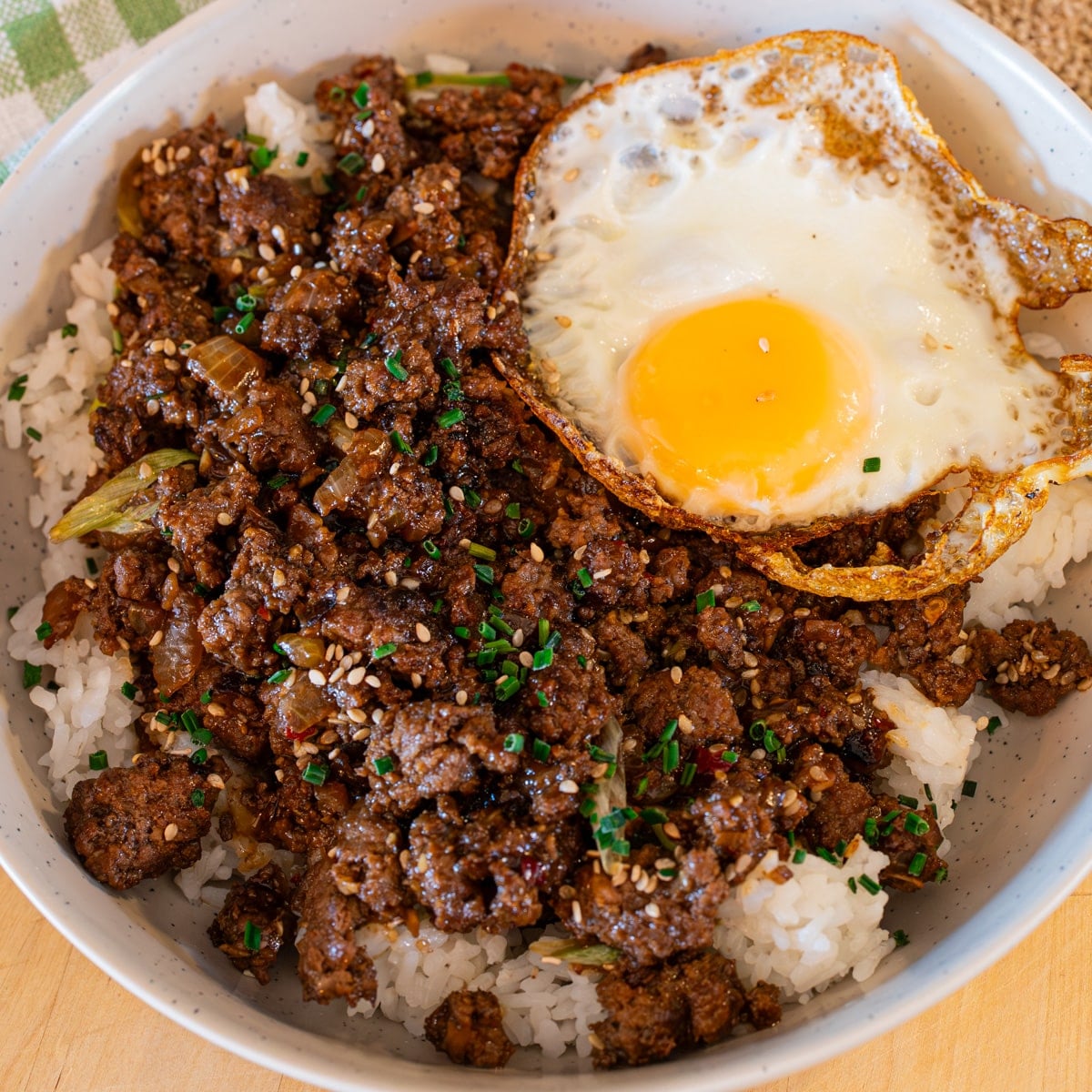 Asian ground beef rice bowl