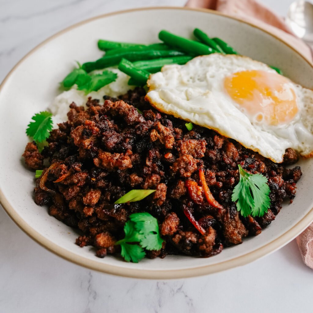 spicy beef rice bowl