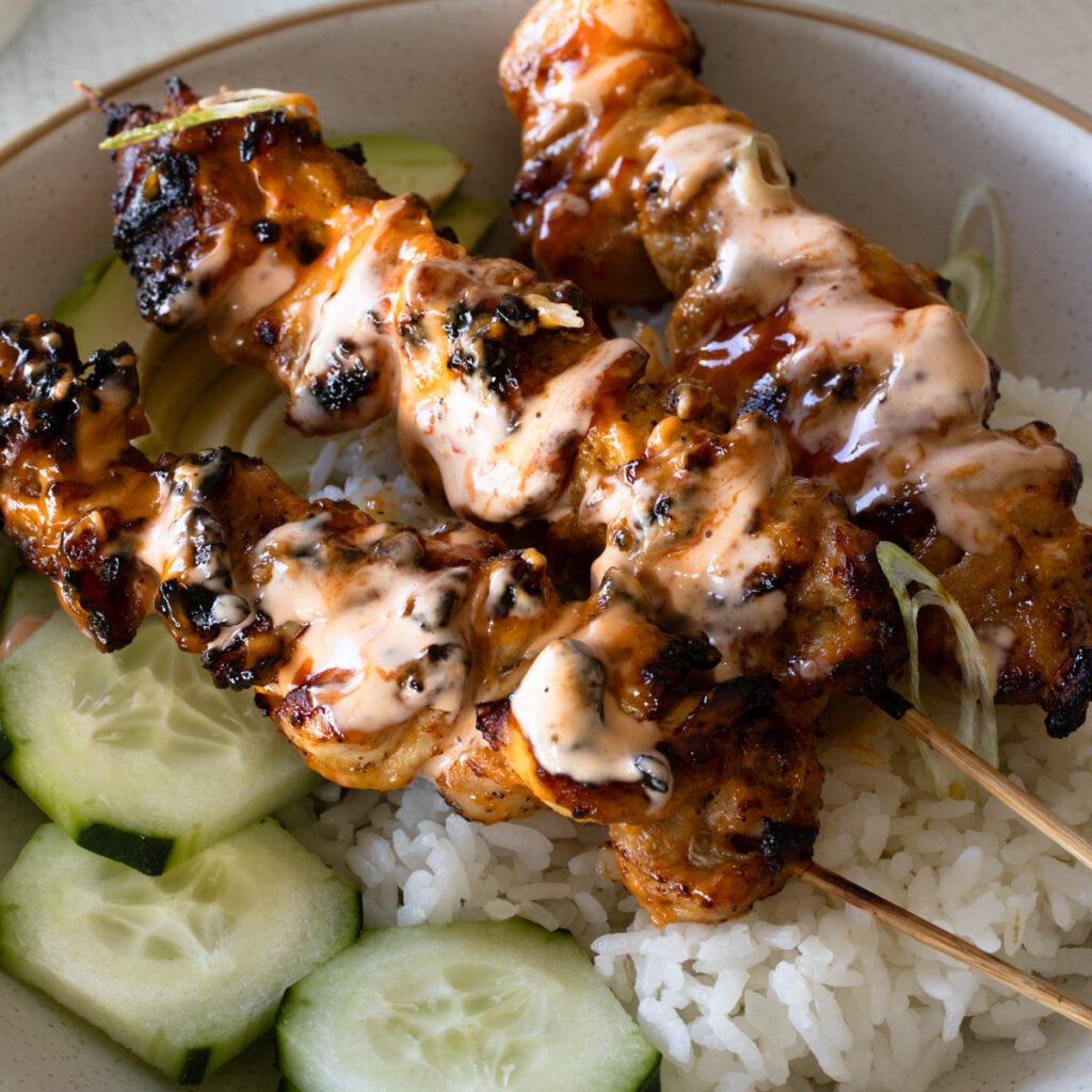 bang bang chicken skewers with sauce, football game recipes