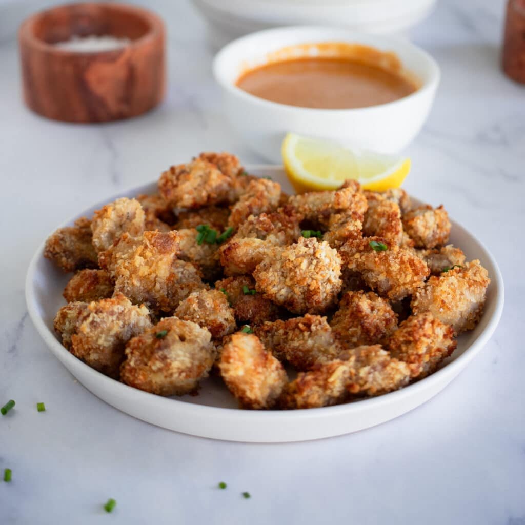 crispy popcorn chicken in air fryer, football party recipes