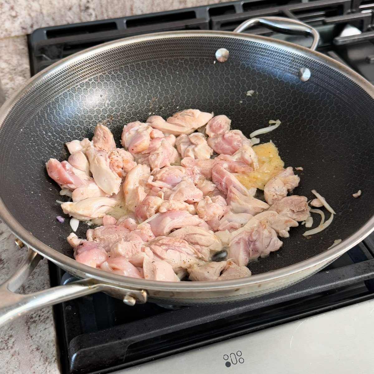 saute the chicken with garlic and onions. chicken pancit bihon recipe
