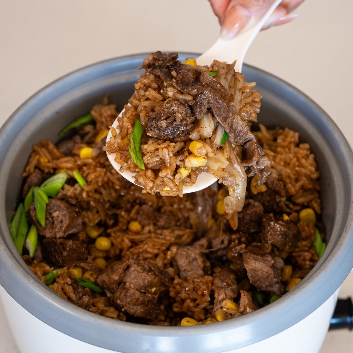 Beef rice in rice cooker