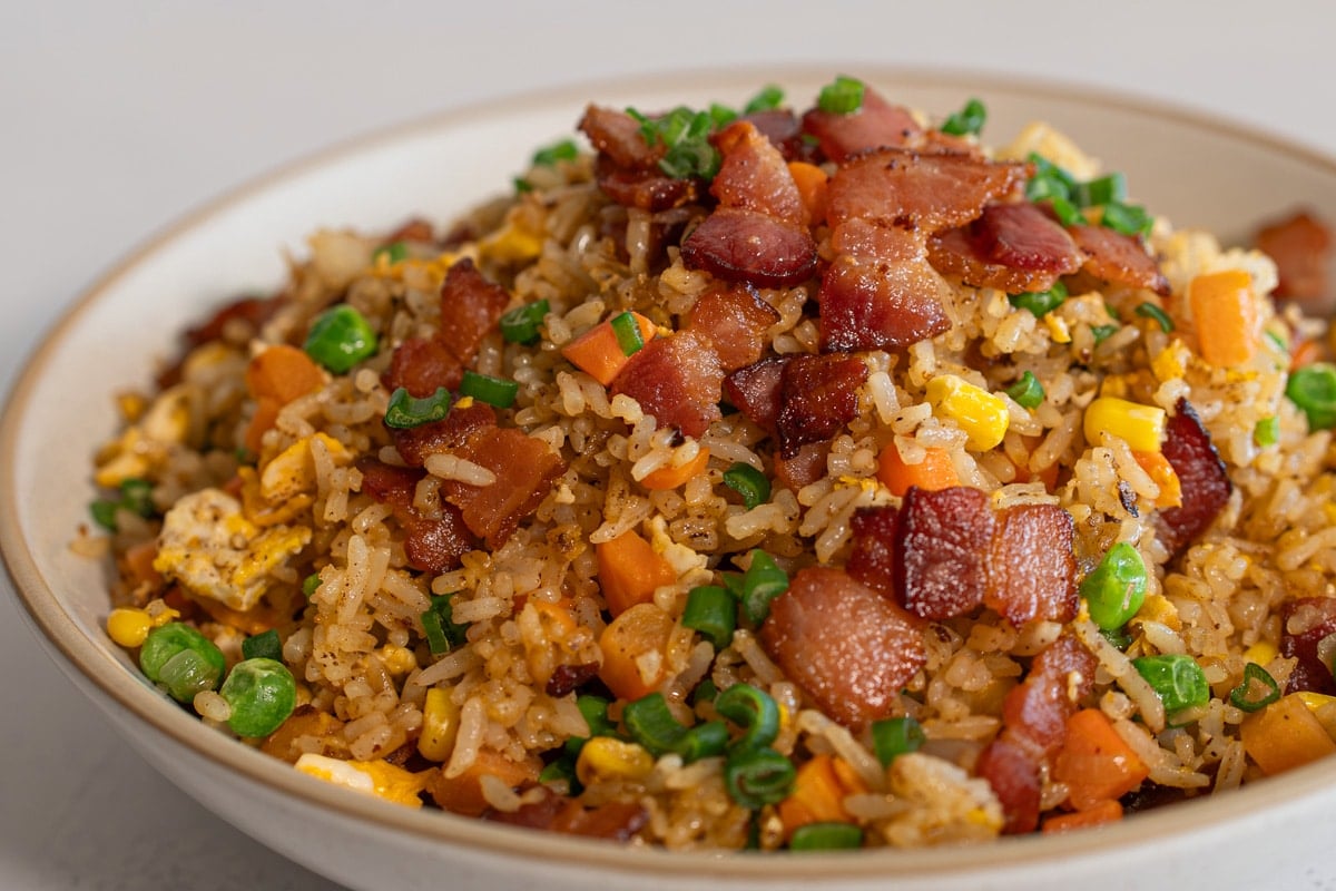 Egg fried rice with bacon