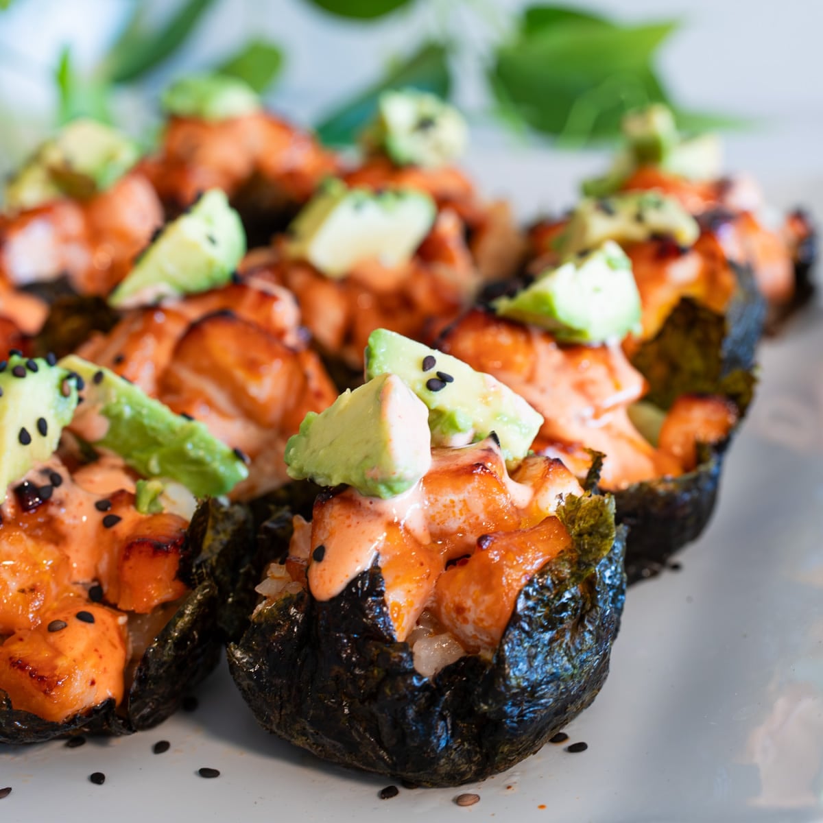 Teriyaki salmon sushi cups