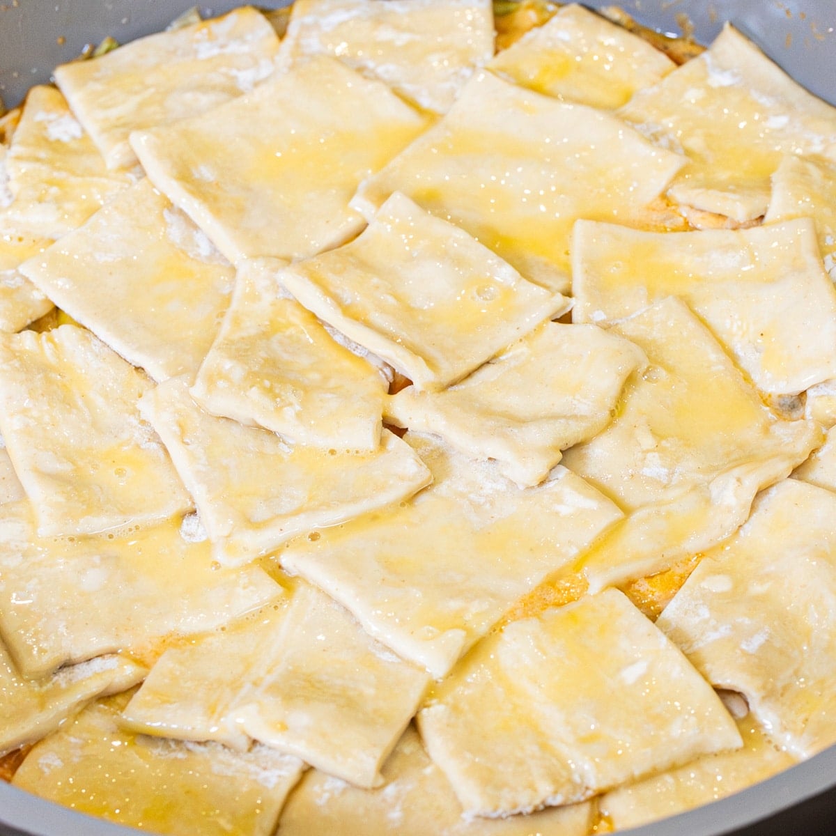 layering puff pastry for skillet chicken pot pie