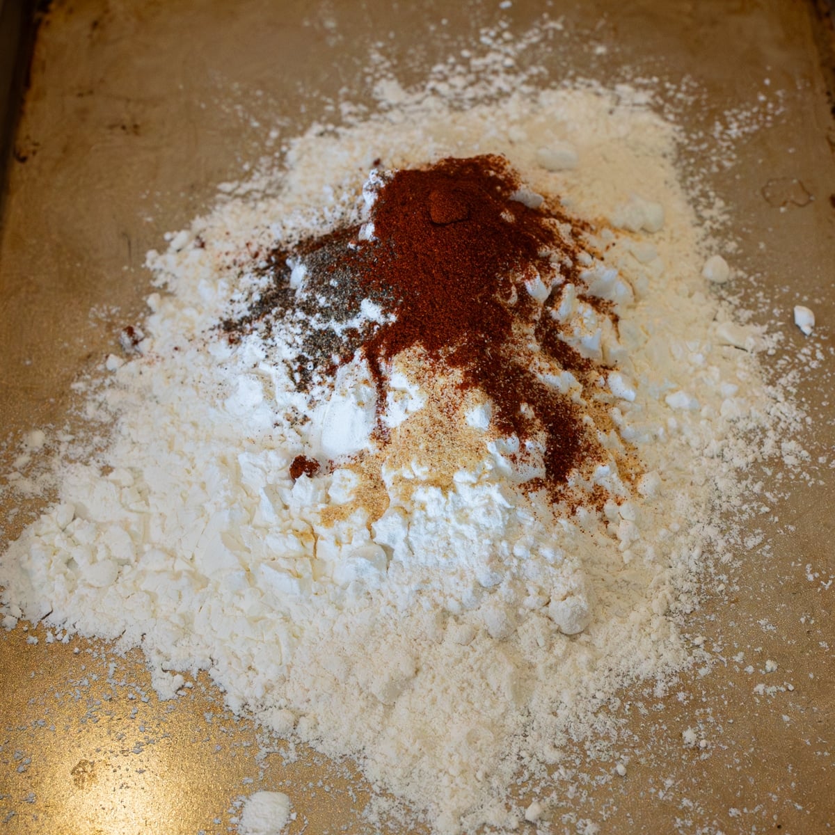 Flour and cornstarch coating mixed with paprika and spices for Jollibee fried chicken