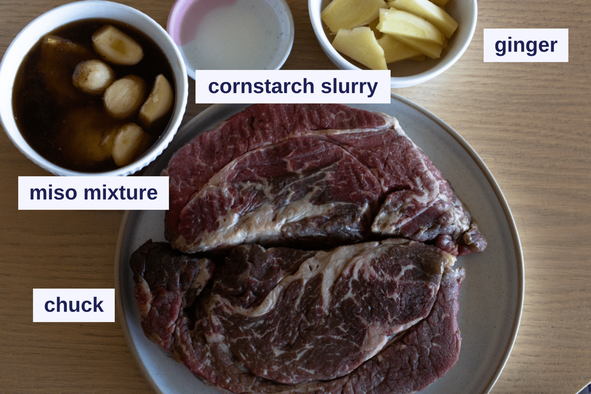 ingredient overlay ginger miso beef